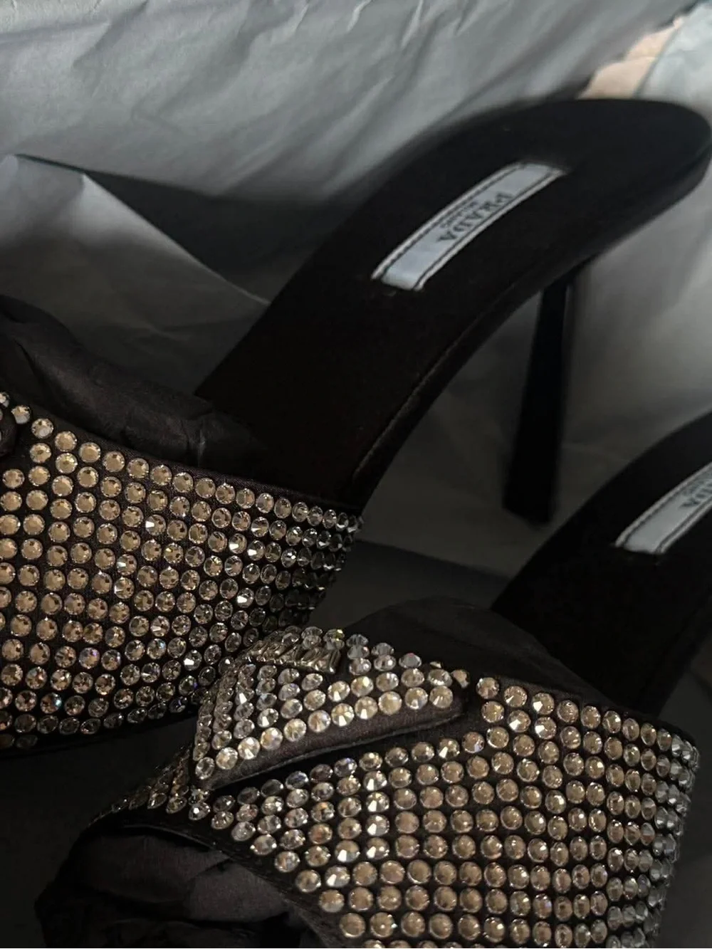 Prada SATIN HEELED SANDALS WITH CRYSTALS - Picture 5 of 15